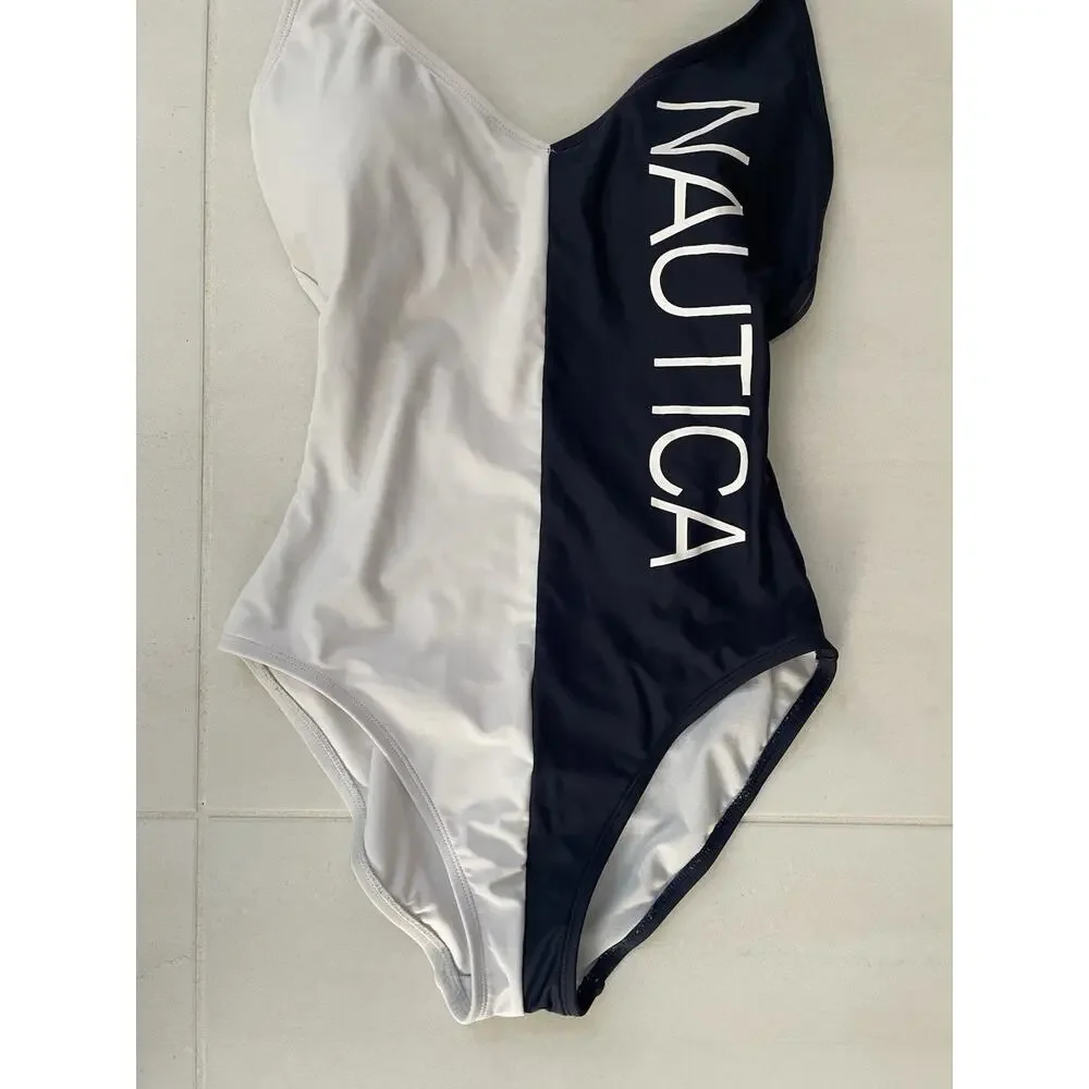 Nautica Swim One Piece Swimsuit Logo Sporty Retro Chic Minimalist